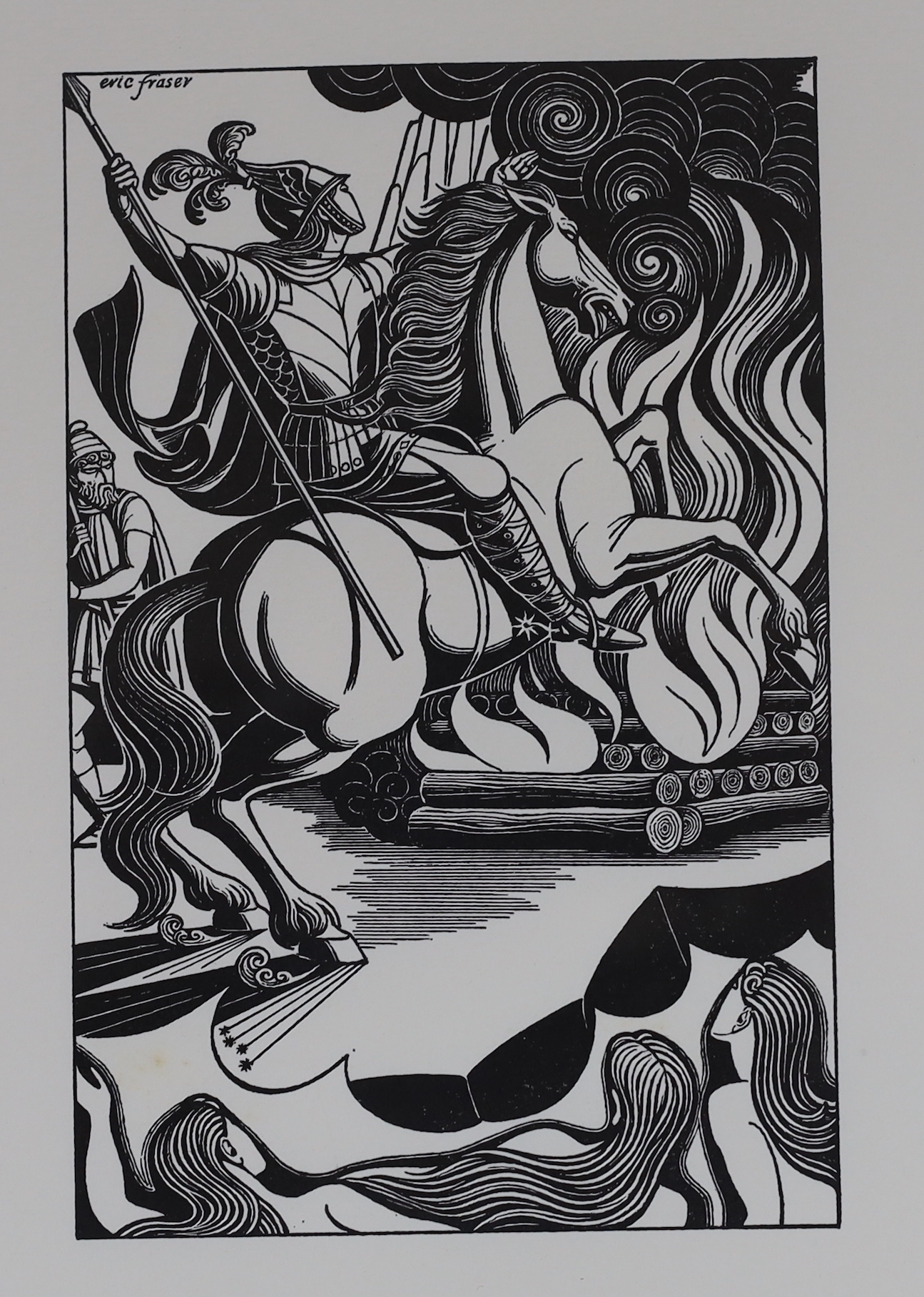 Eric Fraser (Illustrator 1902-1983), set of three limited edition prints including The Theft of the Gold and The End, each with details verso including Rampant Lion Press, Cambridge 1976, 26cm x 18cm